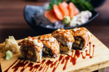 Grilled Salmon sushi Nigiri rolls