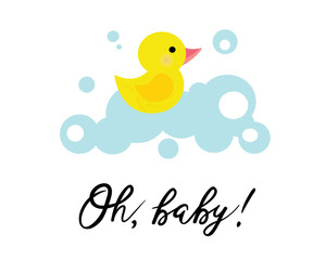Vector illustration of a baby shower Invitation with a cute yellow duck