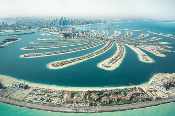 Papier Peint photo autocollant Dubai Vue aérienne de l& 39 île artificielle de Palm Jumeirah.