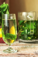 mint drink (  lemonade) - fresh herbs - useful cuisine.  Food background