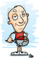 Confident Cartoon Senior Badminton Player