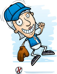 Cartoon Senior Baseball Player Jumping