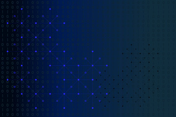 Digital binary data, white dots and lines network on blue gradient background. Vector illustration, EPS10. Use as backdrop, montage, visual content for modern, science, technology, cyberspace concepts