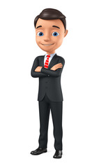 3d rendering. Cheerful businessman folded his arms over his chest against a white background.