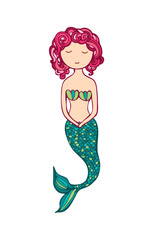 Cute mermaid on white background. Hand drawn vector illustration.