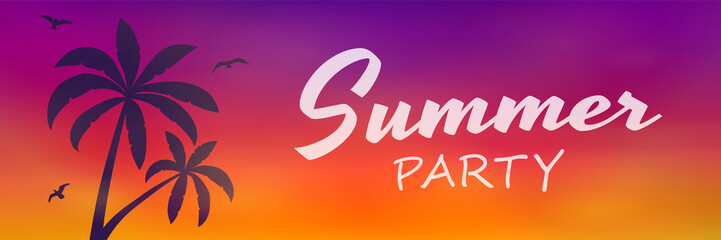 Fototapeta na wymiar Enjoy summer- multicoloured banner with tropical palms. Vector.
