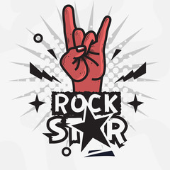 Rock Star Live To Rock Vector Design With Devil Horn Hand Gesture.