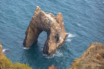 Famous Golden Gate rock in Karadag, top view , Crimea