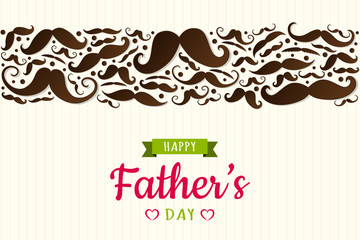 Happy Father's Day - concept of poster with funny mustaches and wishes. Vector.