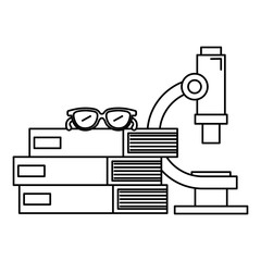 books school pile with microscope and glasses vector illustration design