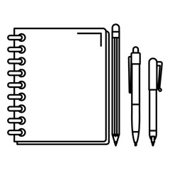 notebook school with pencil and pens vector illustration design
