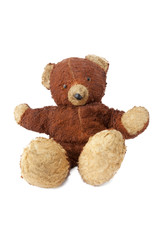 Vintage isolated teddy bear-shabby, worn, still loved.