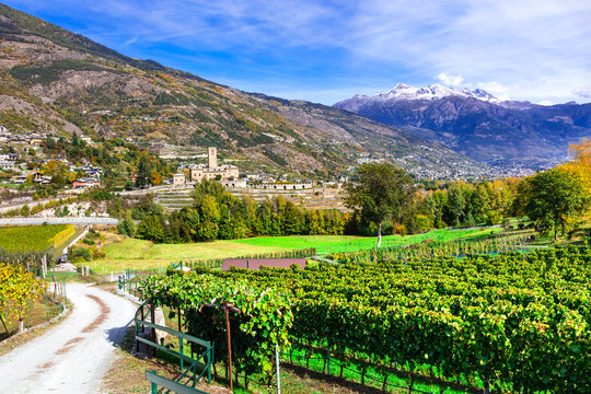 Castles and wineyards of Valle d'Aosta. Castello Reale di Sarre, Italy