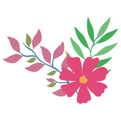 flower and leafs decorative icon vector illustration design