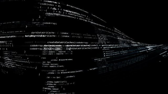 The abstract code moves in the virtual space. looped