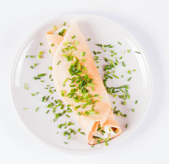 Pancake with brie cheese and chives