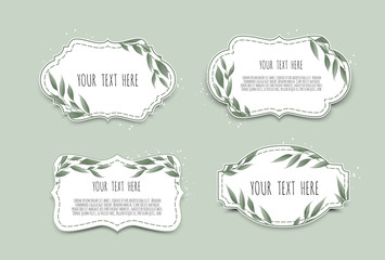Vector set. Vintage labels with leaves. Frame border with copy space.