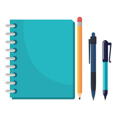 notebook school with pencil and pens vector illustration design