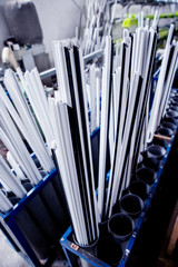 PVC window profile cut. Colored background.