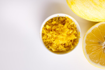 Lemon and juice on a white background