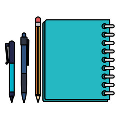 notebook school with pencil and pens vector illustration design