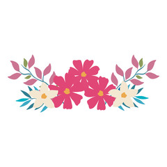 flower and leafs decorative icon vector illustration design