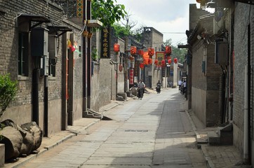 Pingyao, China - May 19, 2017: The decoration of red lampions on the streets of Pingyao Ancient Town China.