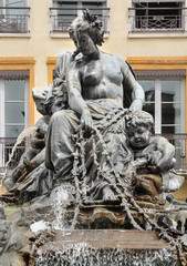 The Bartholdi Fountain at the Place des Terreaux in Lyon, France, Europe