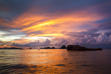 Dramatic sunset at Ao Nang Beach, Krabi, Thailand