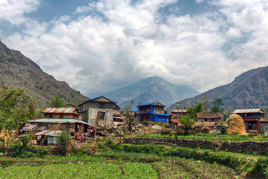 Typical mountain village in Nepal