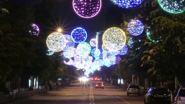 Colorful Light Trace From Night Traffic In The City