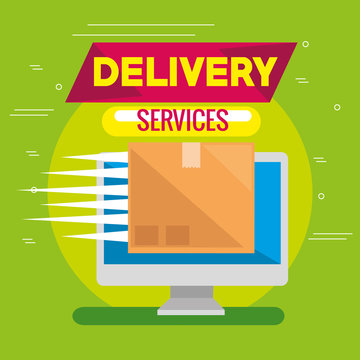delivery service concept with computer monitor vector illustration design