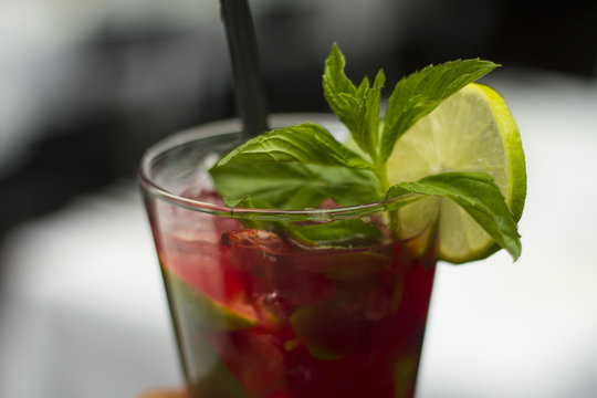 Strawberry cocktail with mint leaves. - Stock image