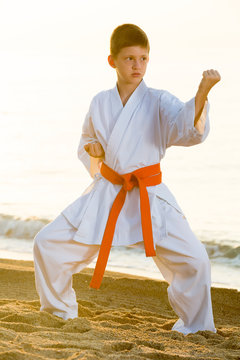 boy exercising tae kwon do