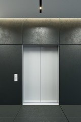 modern elevator with closed doors in office lobby