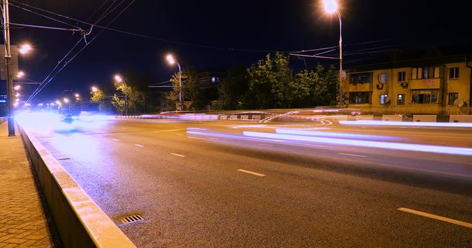 Colorful Light Trace From Night Traffic In The City
