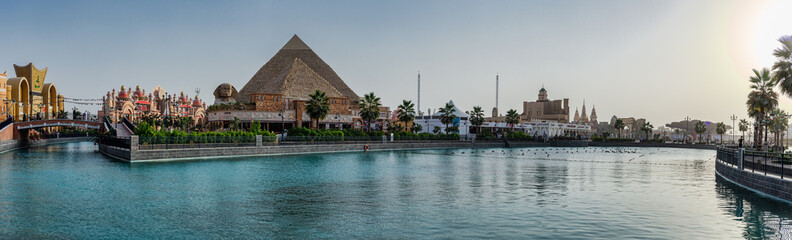 Pavilion Pyramids of Egypt in the park entertainment center Global Village in Dubai