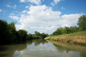 Fototapeta na wymiar Historic Bata canal from the boat. Southern Moravia, Czech Republic, Europe