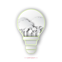 Environmental protection with lightbulb and trees. Ecology concept. Vector illustration.