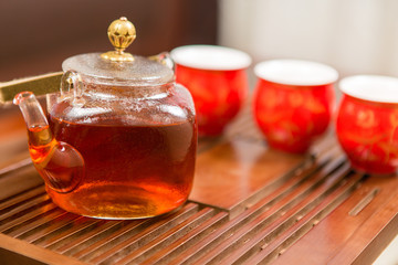 Chinese tea ceremony, Puer tea in assortment	