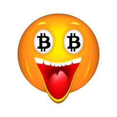 Smiley bitcoin. 3D Vector Illustration.