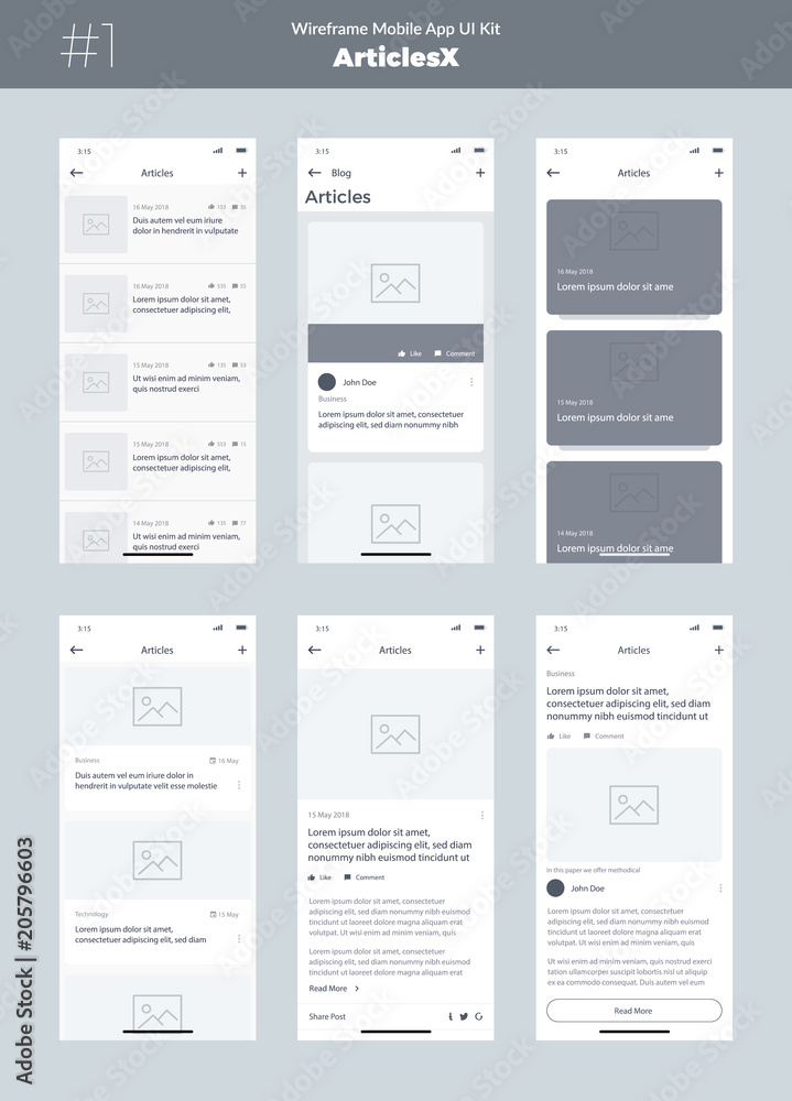 Wall mural wireframe kit for mobile phone. mobile app ui, ux design. new os articles. blog, list and articles s