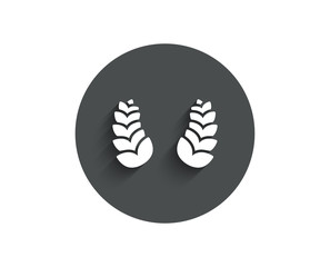 Laurel wreath simple icon. Reward symbol. Winner award sign. Circle flat button with shadow. Vector
