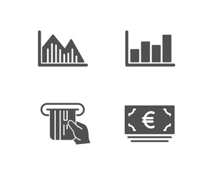 Set of Investment graph, Report diagram and Credit card icons. Euro currency sign. Investment infochart, Financial market, Atm payment. Eur banking.  Quality design elements. Classic style. Vector