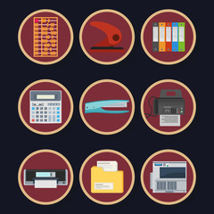 Office flat icons set vector business illustration design isolated on white