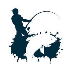 Fisherman catches fish vector