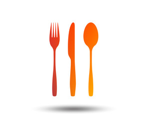 Fork, knife, tablespoon sign icon. Cutlery collection set symbol. Blurred gradient design element. Vivid graphic flat icon. Vector
