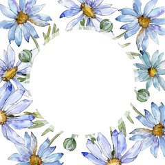 White daisy. Floral botanical flower. Frame border ornament square. Aquarelle wildflower for background, texture, wrapper pattern, frame or border.