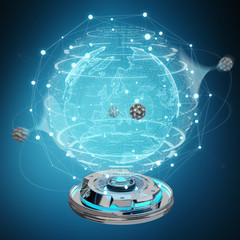 Globe network hologram projector with digital connection 3D rendering