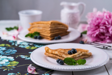 crepes, blueberries